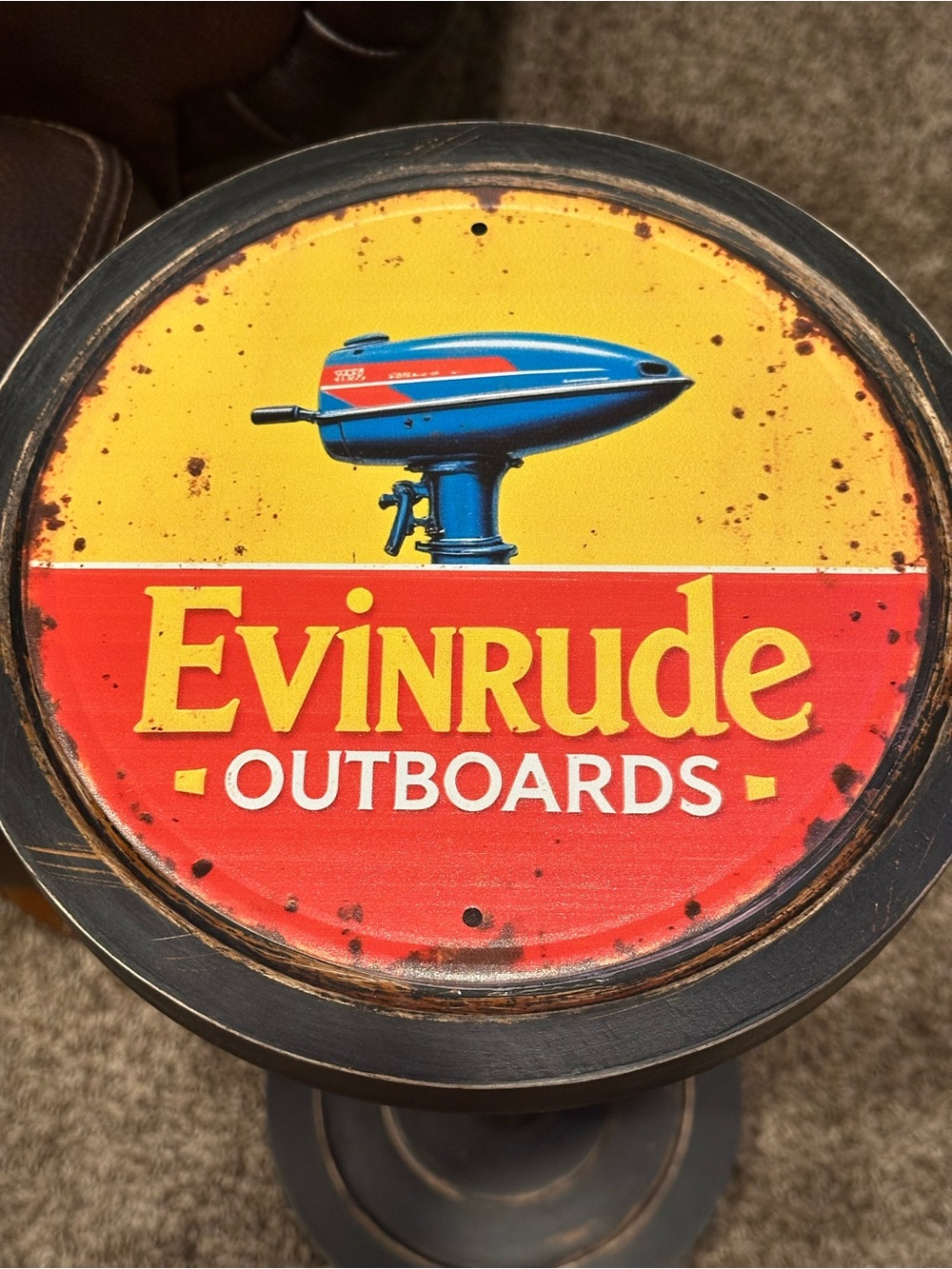 Evinrude Outboards Vintage-Style Round Sign - Yellow & Red